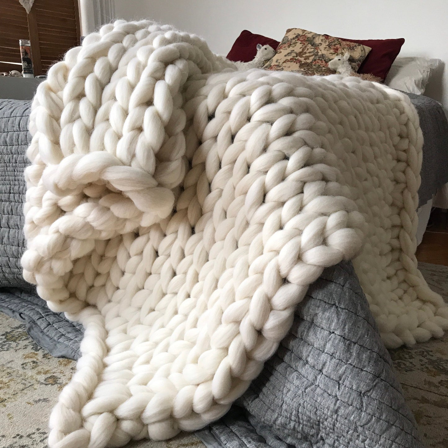 Giant Chunky Knit Blanket/Arm Knit Wool Throw/ Chunky Knit Merino Wool Throw Blanket