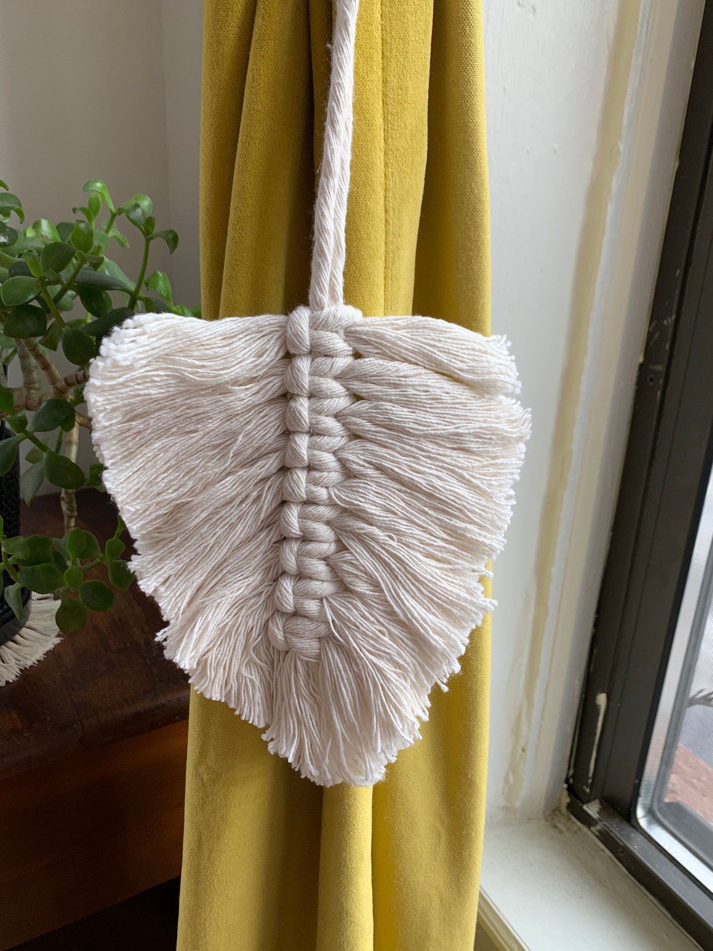 Boho Macrame Leaf and Feather Curtain Ties