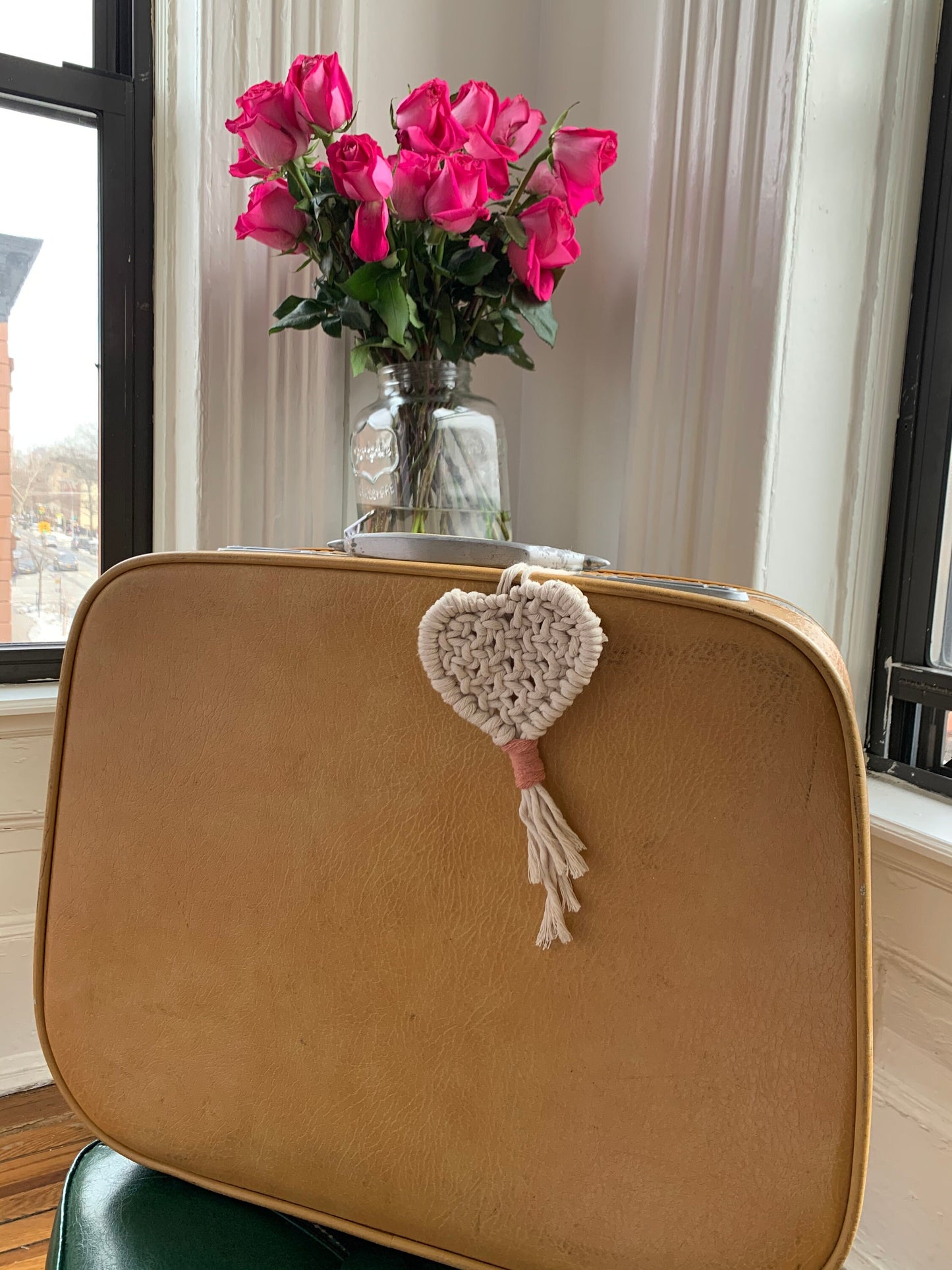 Macrame Heart Bag Charm/ Luggage Tag