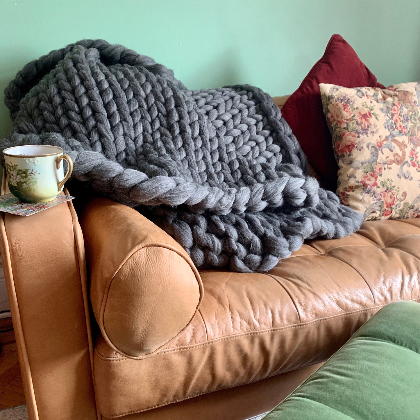 Giant Chunky Knit Blanket/Arm Knit Wool Throw/ Chunky Knit Merino Wool Throw Blanket